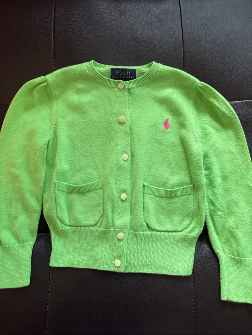 Polo by Ralph Lauren Neon Green Cardigan with Pink Pony